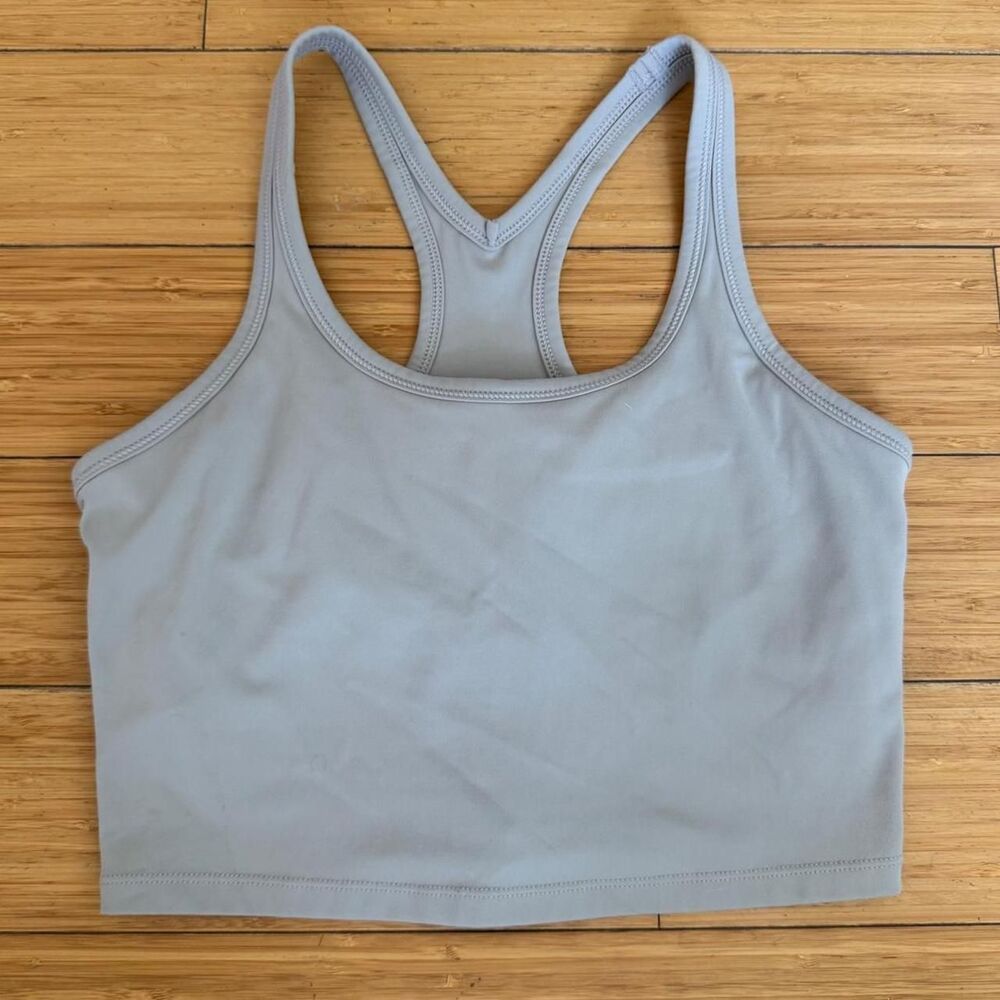 Slate Grey Racerback Cropped Workout Tank Top Built-In Bra XS